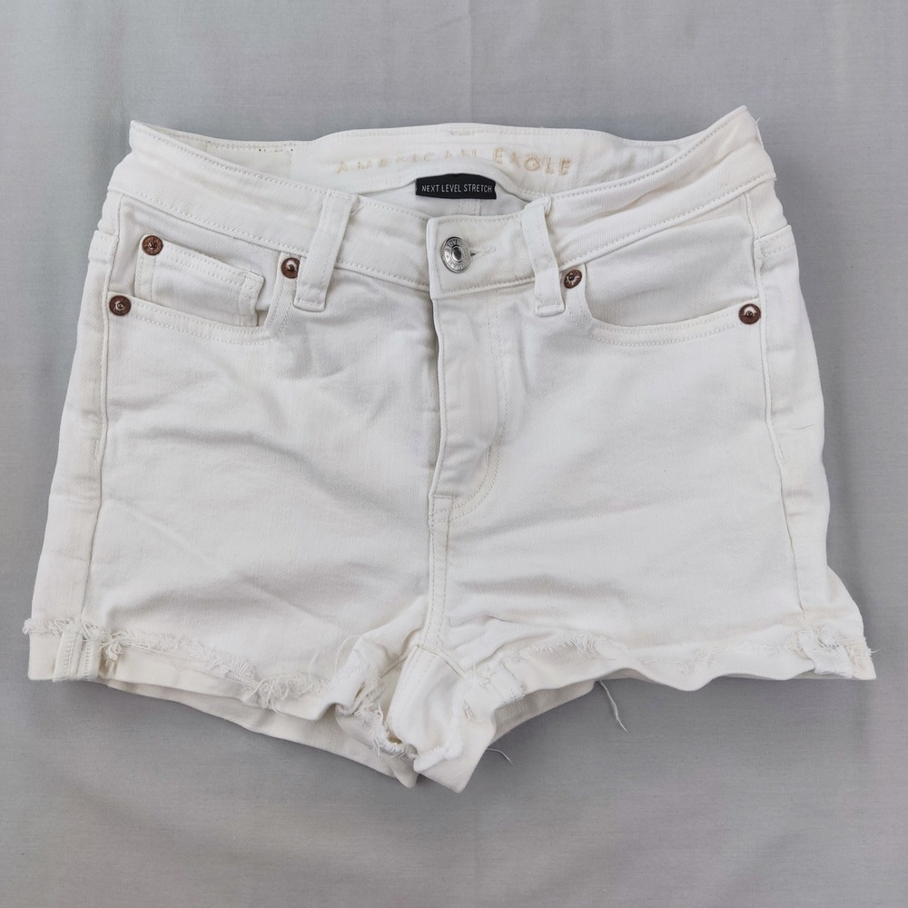 American Eagle Denim Shorts Womens 0 White Next Level Stretch Cut Off Frayed Hem